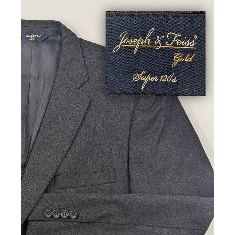Joseph Feiss Gold Wool Blazer Sport Coat Suit Jacket Gray 46R 50" Chest EUC